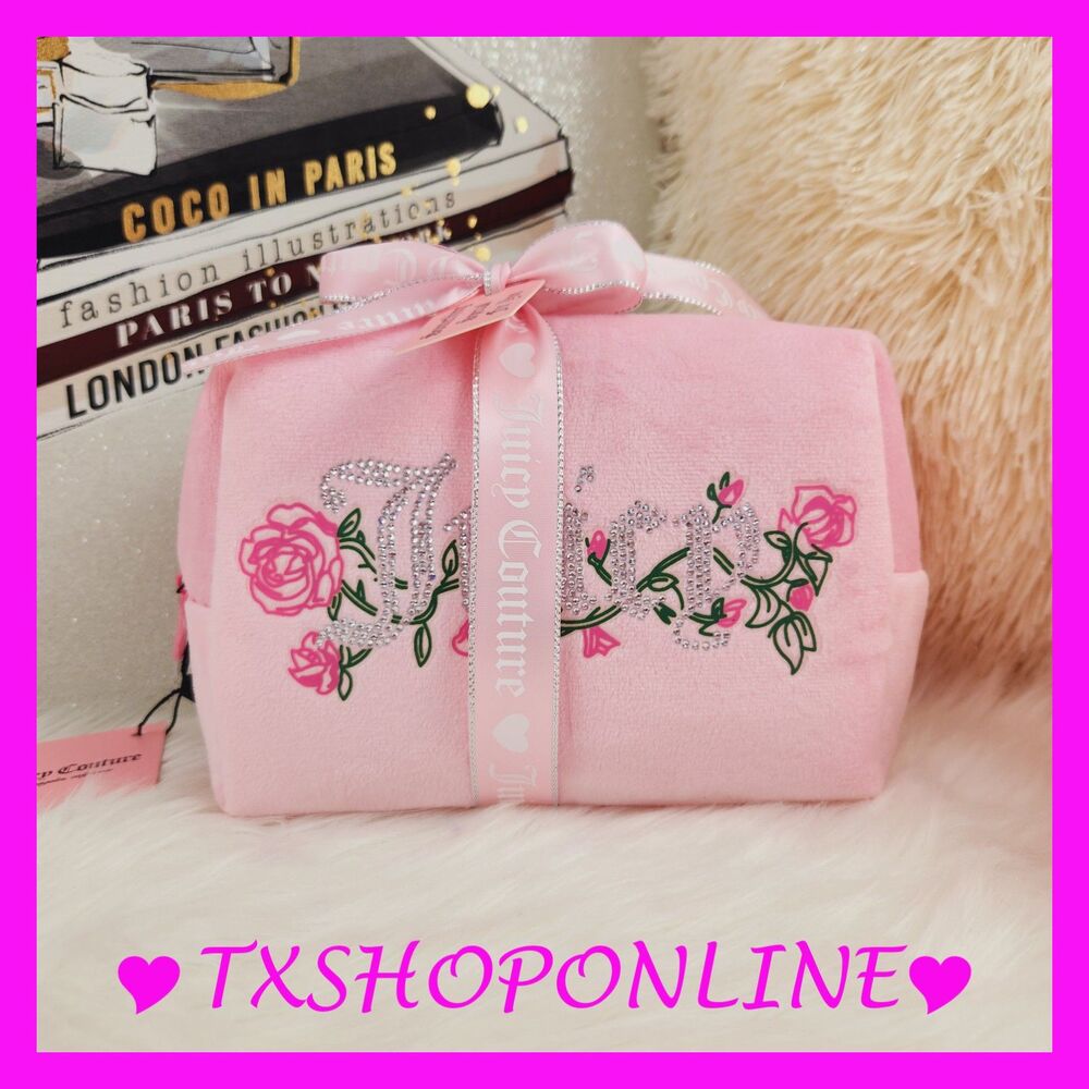 💗🌺 Juicy Couture Pink velvet bling cosmetic bag🌺💗 NWT